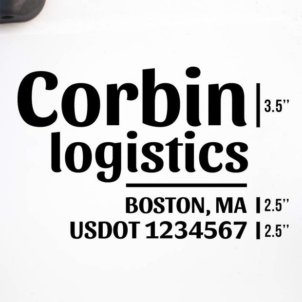 Company Name + 2 Regulation Lines Decal, USDOT (Set of 2)