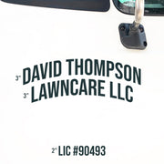 Two Line Curved Company Name + One Regulation Line Decal, (Set of 2)