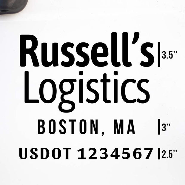 Company Name + 2 Regulation Lines Decal, USDOT (Set of 2)