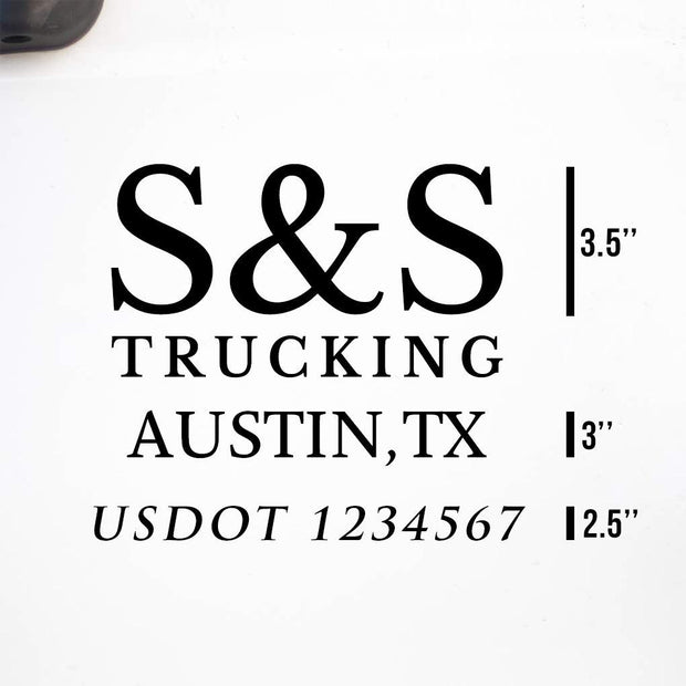 Company Name + 2 Regulation Lines Decal, USDOT (Set of 2)